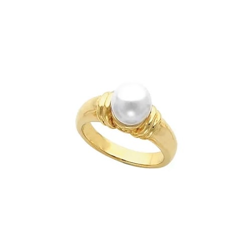 Pearl Round Cut Gemstone Diamond Rings in 9K White Gold