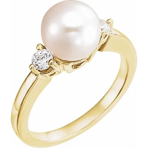 Pearl Round Cut Yasna Gemstone Diamond Rings in 9K White Gold