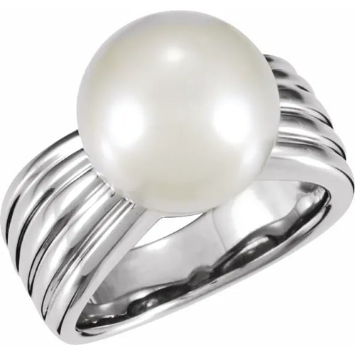 Pearl Round Cut Gemstone Diamond Rings in 9K White Gold