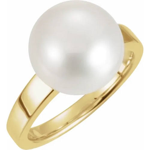 Pearl Round Cut Gemstone Diamond Rings in 9K White Gold