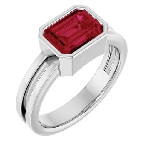 1.7 Ct Natural Ruby Emerald Cut Denine  Diamond Rings in Silver 925