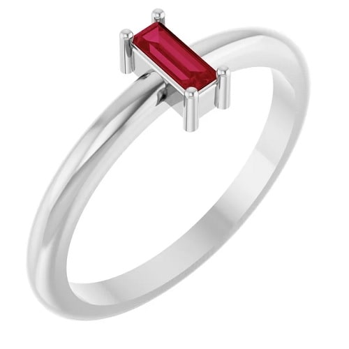 0.5 Ct Natural Ruby Baguette Cut Delora  Diamond Rings in Silver 925