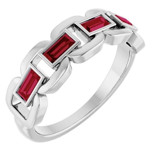 1.8 Ct Natural Ruby Baguette Cut  Diamond Rings in Silver 925