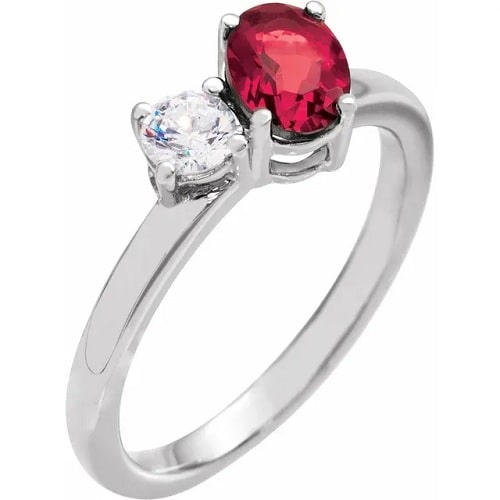 1.25 Ct Natural Ruby Oval Cut  Diamond Rings in Silver 925