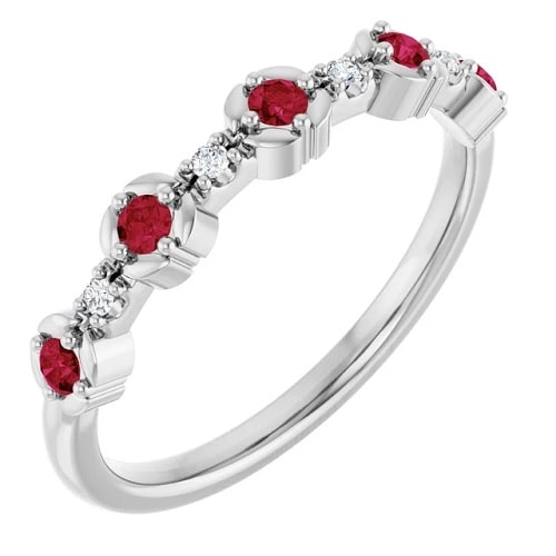 0.3 Ct Natural Ruby Round Cut  Diamond Rings in Silver 925