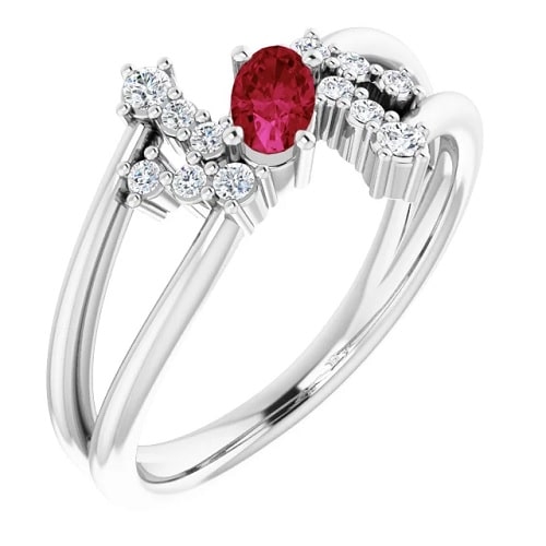 0.51 Ct Natural Ruby Oval Cut  Diamond Rings in Silver 925