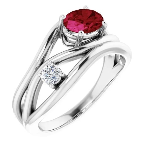 1.1 Ct Natural Ruby Oval Cut Lucy  Diamond Rings in Silver 925