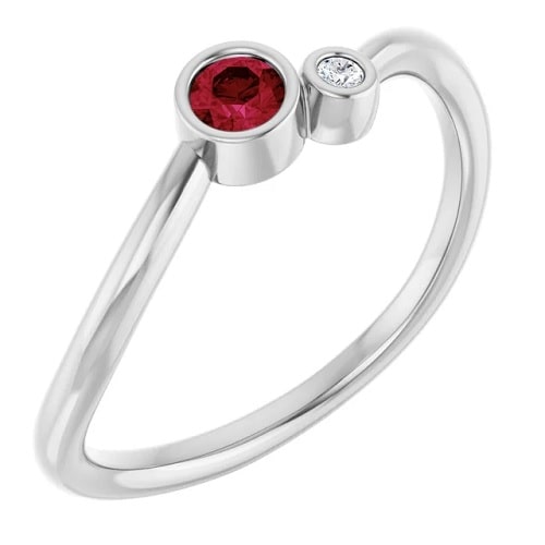 0.17 Ct Natural Ruby Round Cut  Diamond Rings in Silver 925