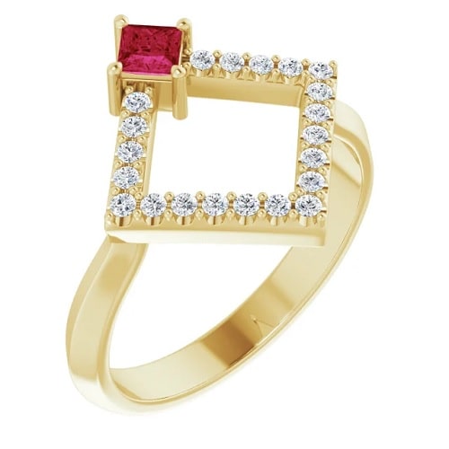 0.41 Ct Natural Ruby Princess Cut Lillian  Diamond Rings in Silver 925