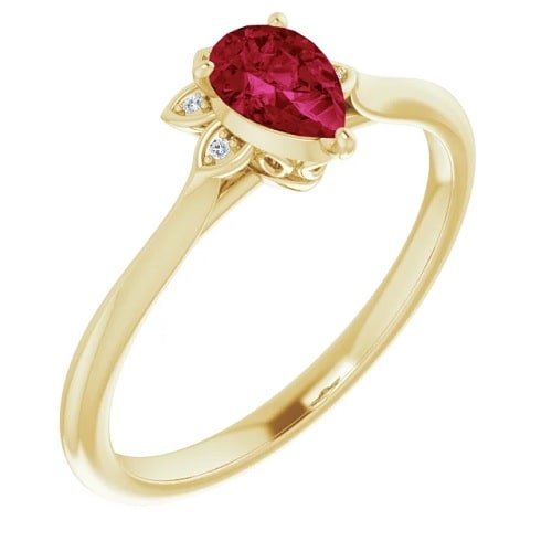 0.55 Ct Natural Ruby Pear Cut Leilani  Diamond Rings in Silver 925