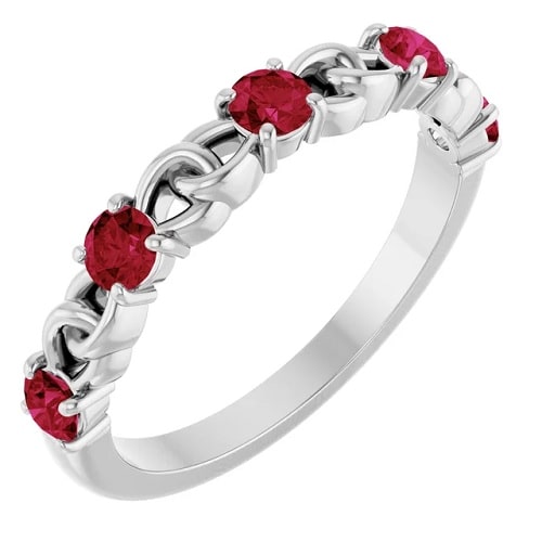 0.75 Ct Natural Ruby Round Cut Julia  Diamond Rings in Silver 925