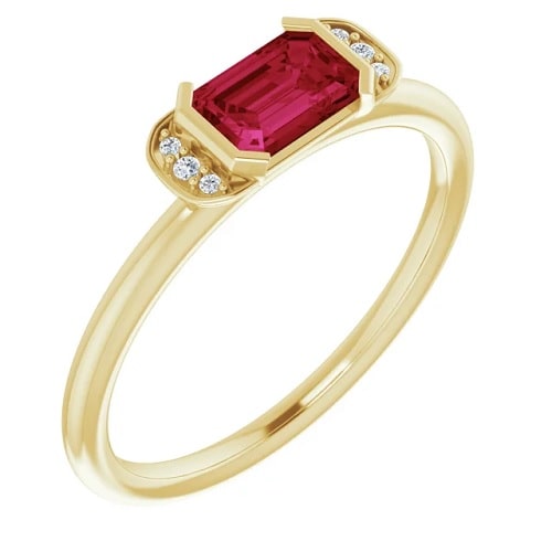 0.76 Ct Natural Ruby Emerald Cut Leia  Diamond Rings in Silver 925