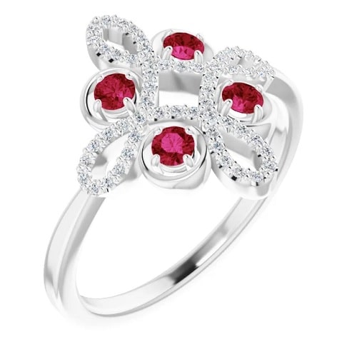 0.92 Ct Natural Ruby Round Cut Kailani  Diamond Rings in Silver 925