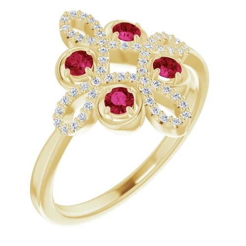 0.92 Ct Natural Ruby Round Cut Kailani  Diamond Rings in Silver 925