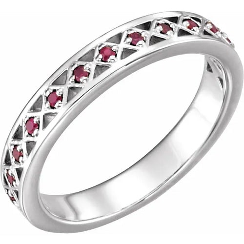 0.26 Ct Natural Ruby Round Cut  Diamond Rings in Silver 925