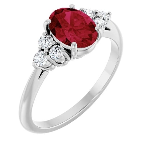 0.78 Ct Natural Ruby Oval Cut Leila  Diamond Rings in Silver 925