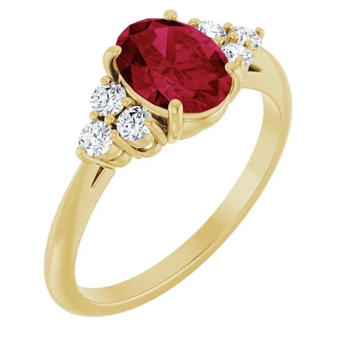 0.78 Ct Natural Ruby Oval Cut Leila  Diamond Rings in Silver 925