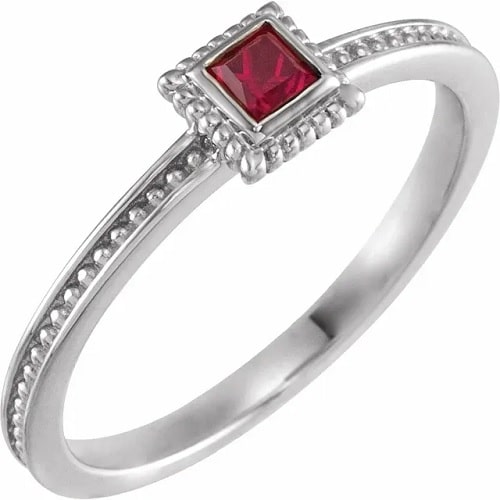 0.2 Ct Natural Ruby Princess Cut  Diamond Rings in Silver 925