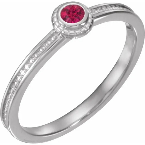 0.2 Ct Natural Ruby Round Cut  Diamond Rings in Silver 925