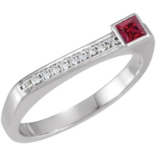 0.3 Ct Natural Ruby Princess Cut Kayla  Diamond Rings in Silver 925