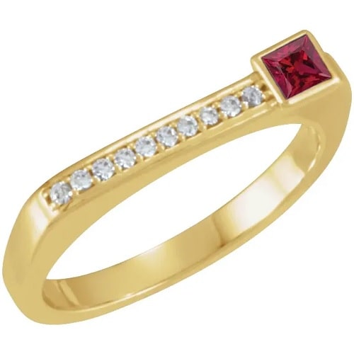 0.3 Ct Natural Ruby Princess Cut Kayla  Diamond Rings in Silver 925