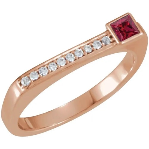 0.3 Ct Natural Ruby Princess Cut  Diamond Rings in Silver 925