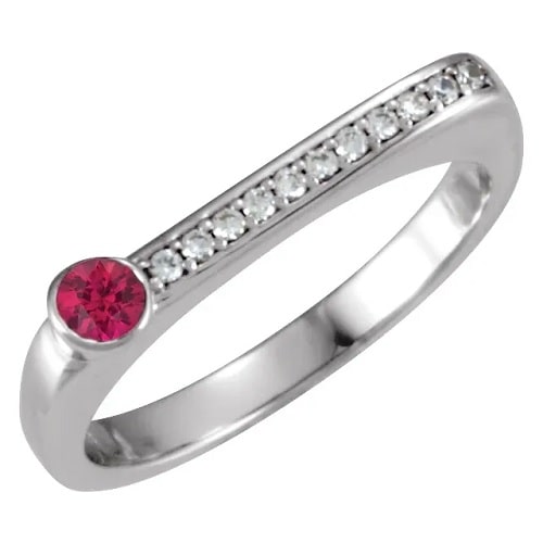 0.26 Ct Natural Ruby Round Cut  Diamond Rings in Silver 925