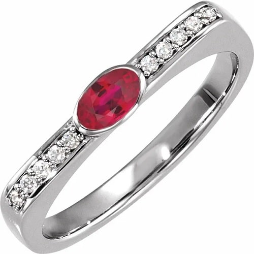 0.45 Ct Natural Ruby Oval Cut  Diamond Rings in Silver 925