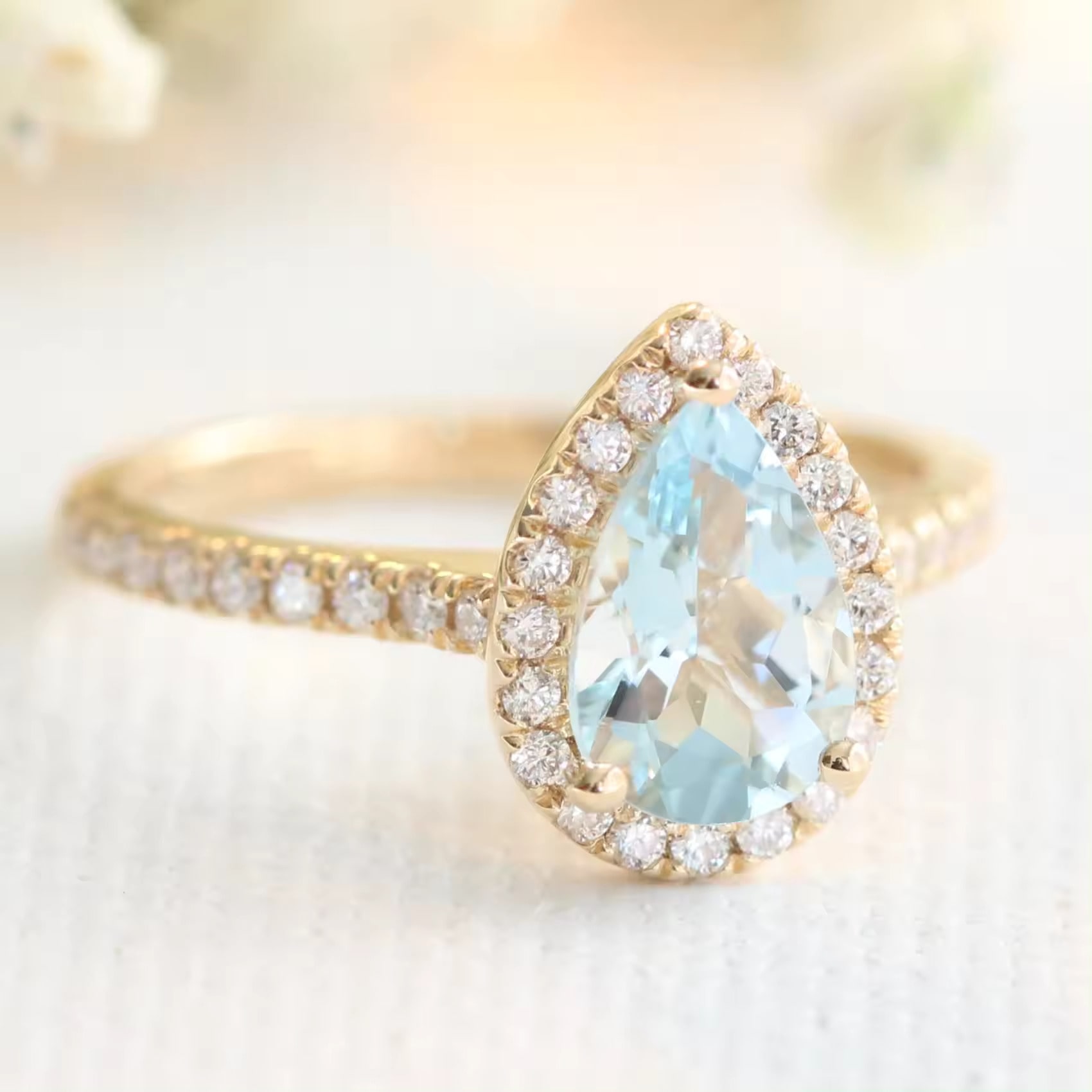 2 Ct Pear Cut  Bryah Aquamarine Diamond Rings in 9K Rose Gold