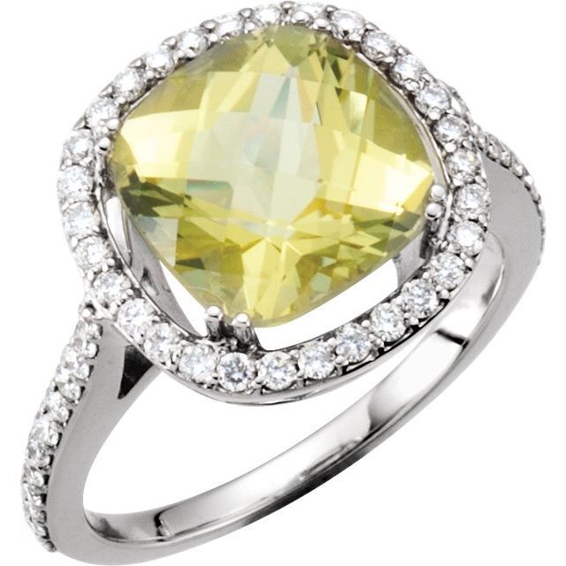 Cushion Cut Yellow Diamond Rings in 9K White Gold