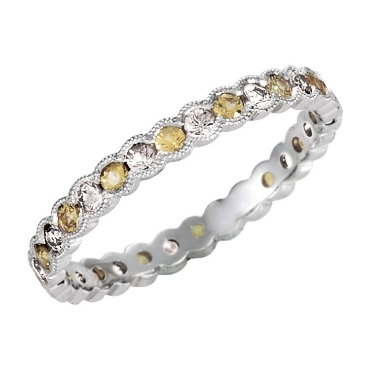 0.23 Ct Round Cut Yellow Diamond Rings in 9K White Gold