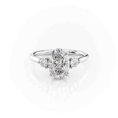 0.2 Ct Natural Oval Cut Jenefa  Trilogy Ring Diamond Rings in 9K White Gold