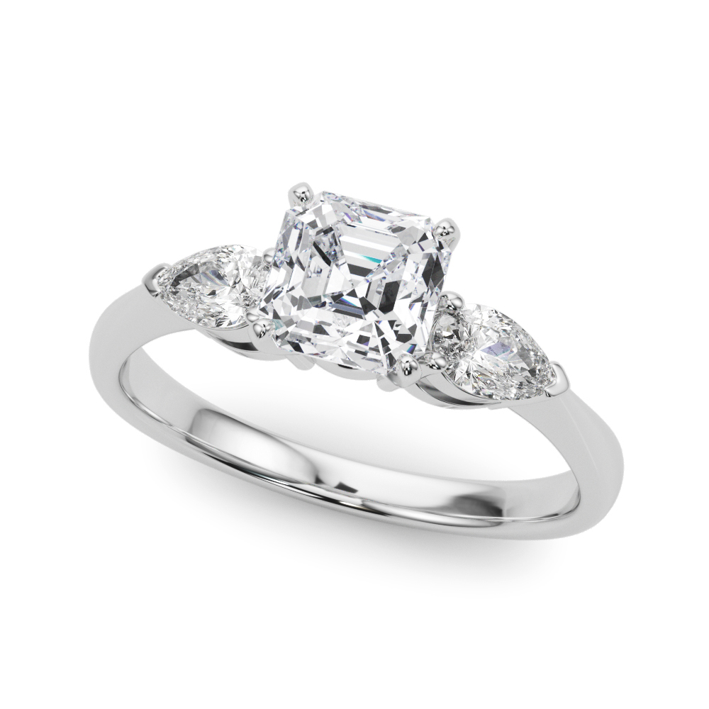 0.2 Ct Lab-Created Diamond Asscher Cut Vallory  Trilogy Engagement Rings in Silver 925