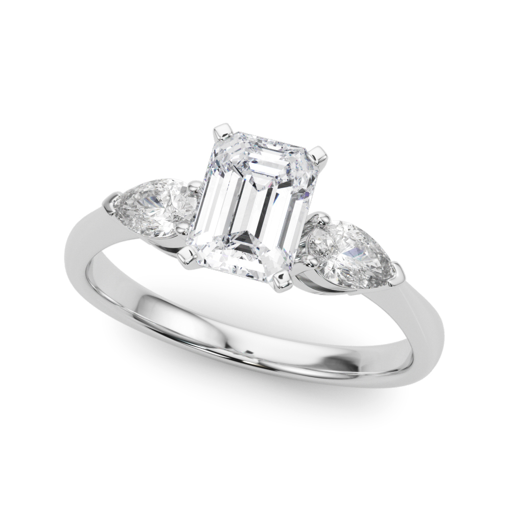 0.2 Ct Lab-Created Diamond Emerald Cut Vivie  Trilogy Engagement Rings in Silver 925