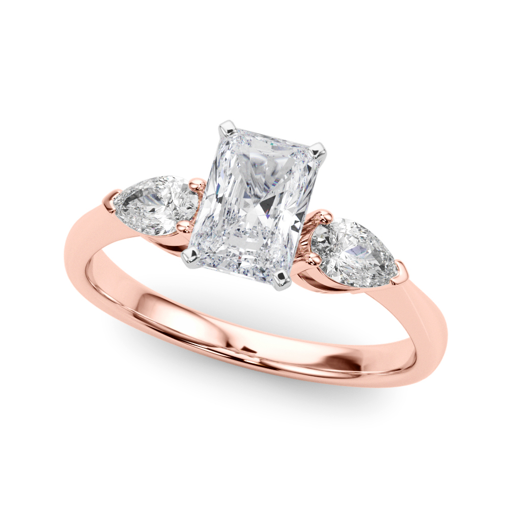 0.2 Ct Lab-Created Diamond Radiant Cut Viya  Trilogy Ring Engagement Rings in Silver 925