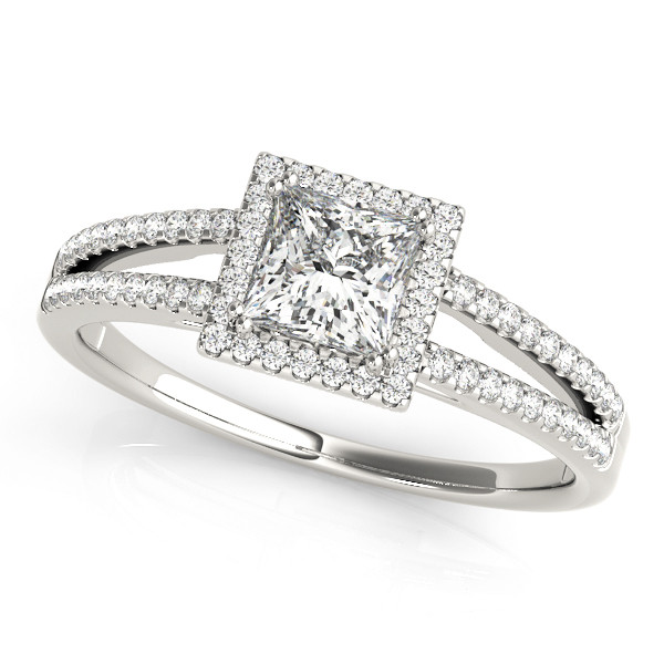 0.7 Ct Lab-Created Princess Cut Louella Halo Engagement Diamond Rings in 18K White Gold