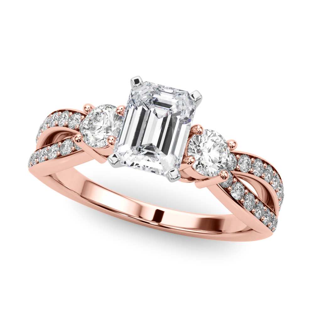 0.2 Ct Lab-Created Diamond Emerald Cut Venisha  Trilogy Ring Engagement Rings in Silver 925