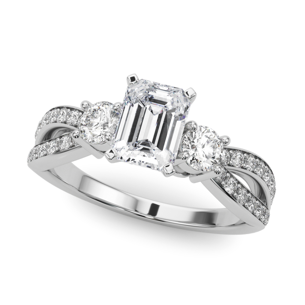 0.2 Ct Natural Diamond Emerald Cut Venisha  Trilogy Ring Engagement Rings in Silver 925