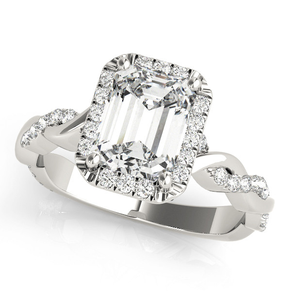 0.2 Ct Natural Emerald Cut Kiyomi  Halo Diamond Rings in Silver 925