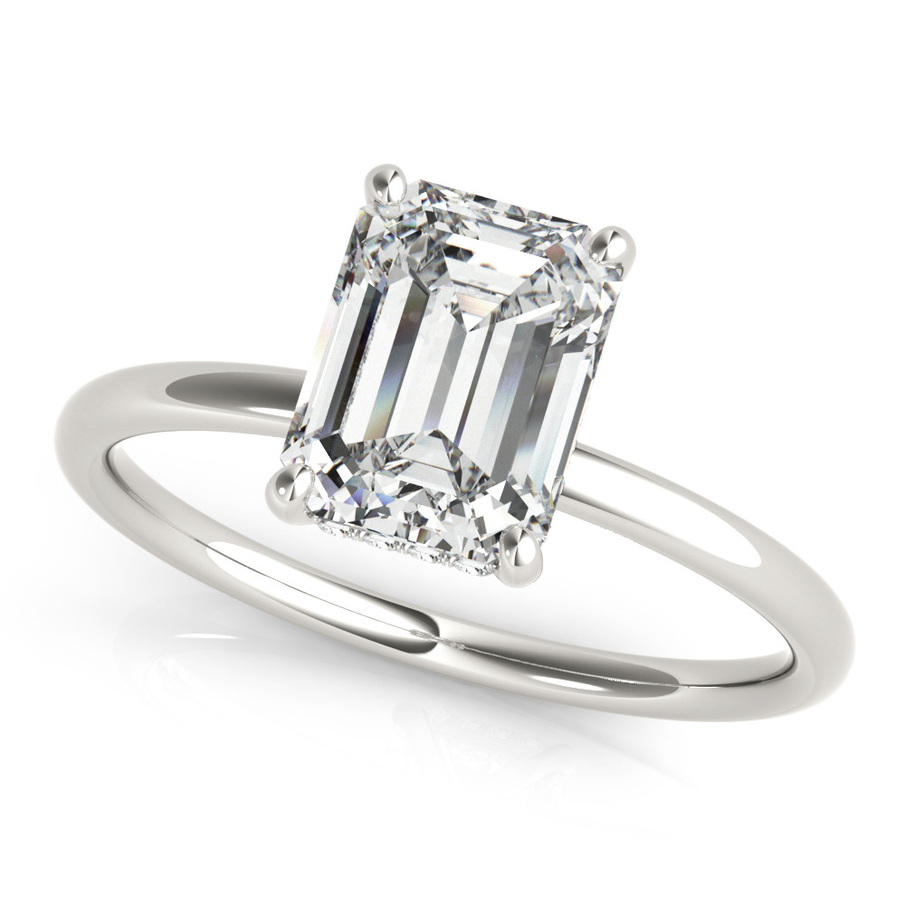 0.2 Ct Natural Emerald Cut Halo Diamond Rings in Silver 925