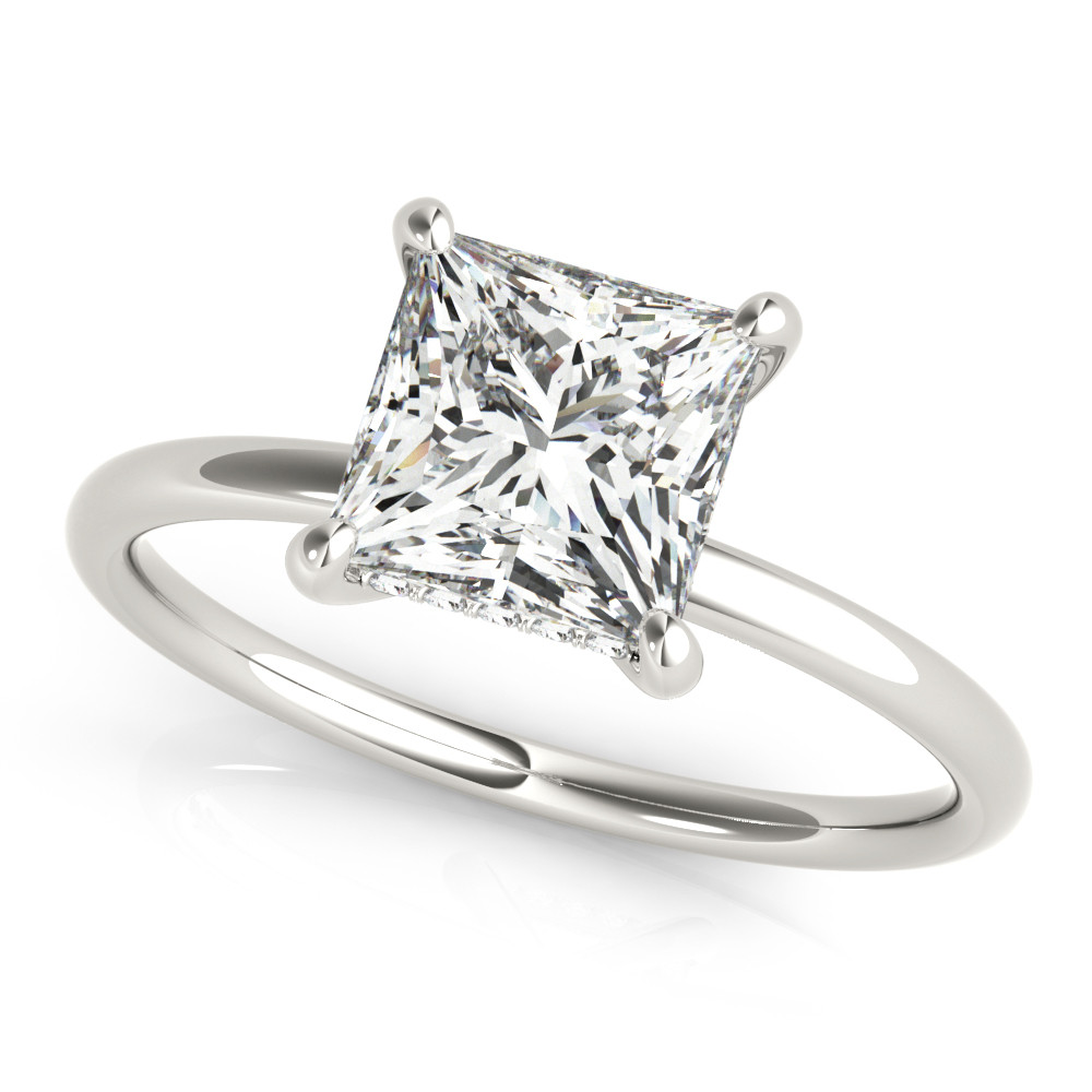 0.2 Ct Natural Princess Cut Halo Diamond Rings in Silver 925