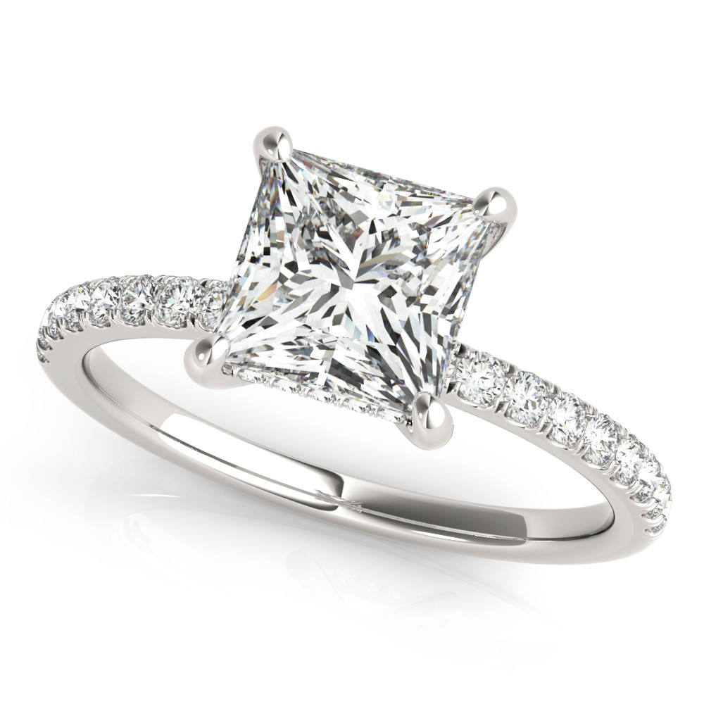 0.2 Ct Natural Princess Cut Halo Diamond Rings in Silver 925