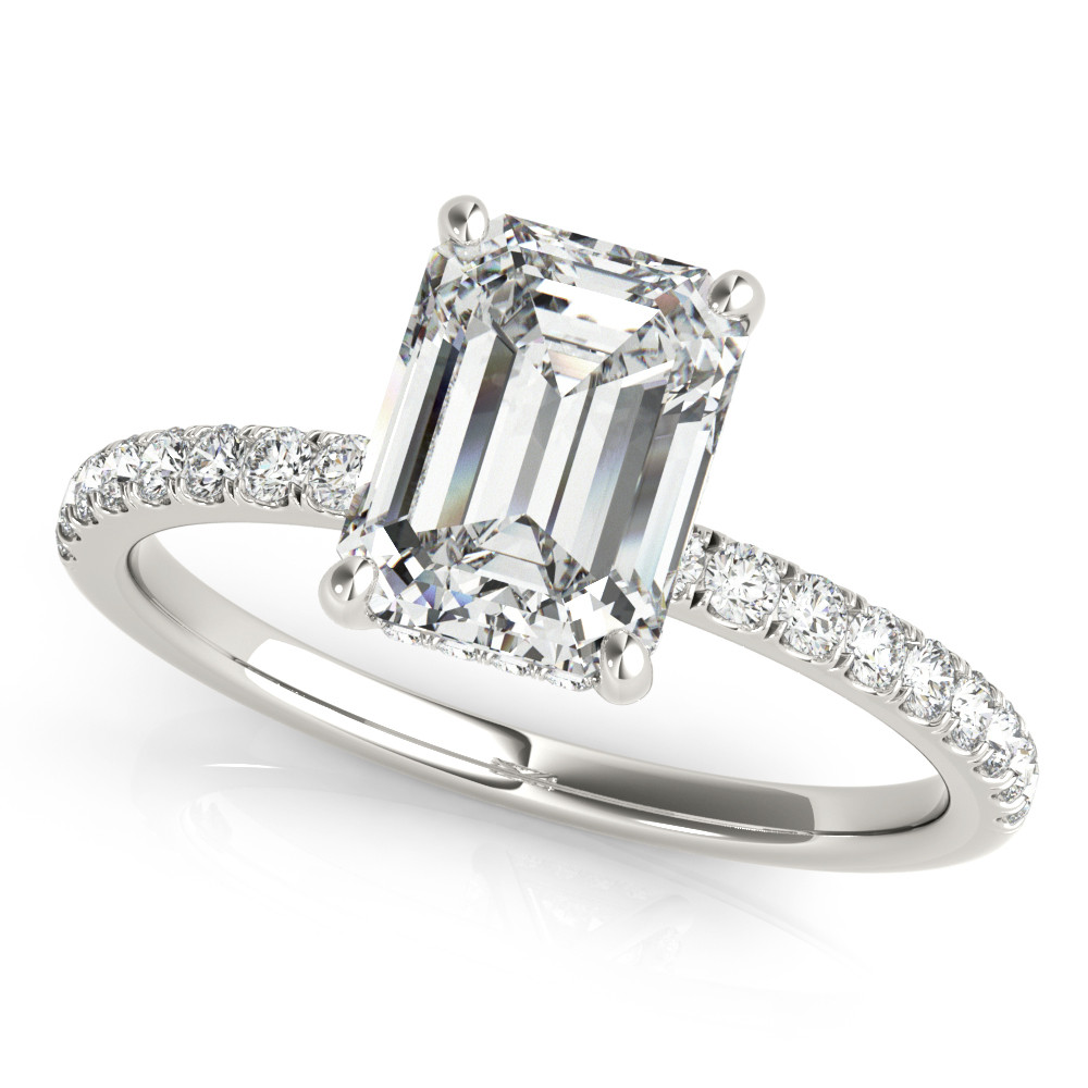 0.2 Ct Natural Emerald Cut Halo Diamond Rings in Silver 925