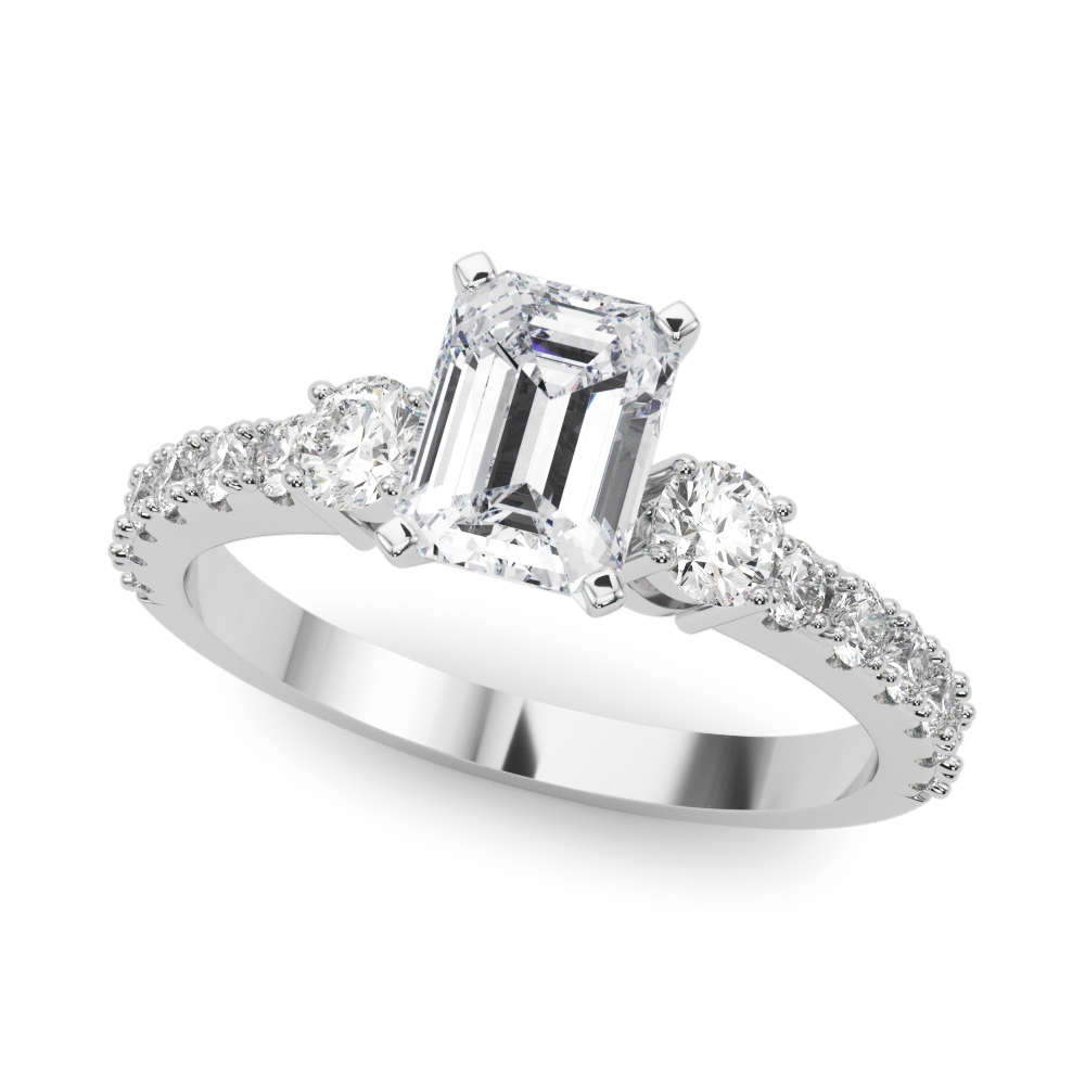 0.2 Ct Natural Diamond Emerald Cut Yetta  Trilogy Ring Engagement Rings in Silver 925