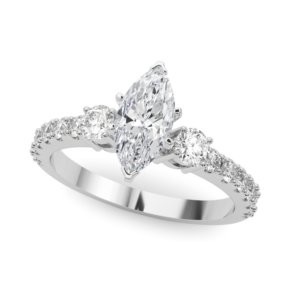 0.2 Ct Natural Diamond Marquise Cut Yoko  Trilogy Ring Engagement Rings in Silver 925