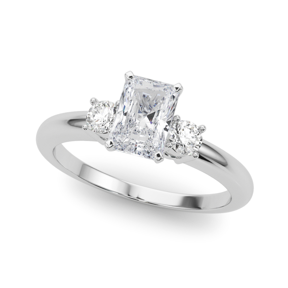 0.2 Ct Natural Diamond Radiant Cut Yaella  Trilogy Engagement Rings in Silver 925