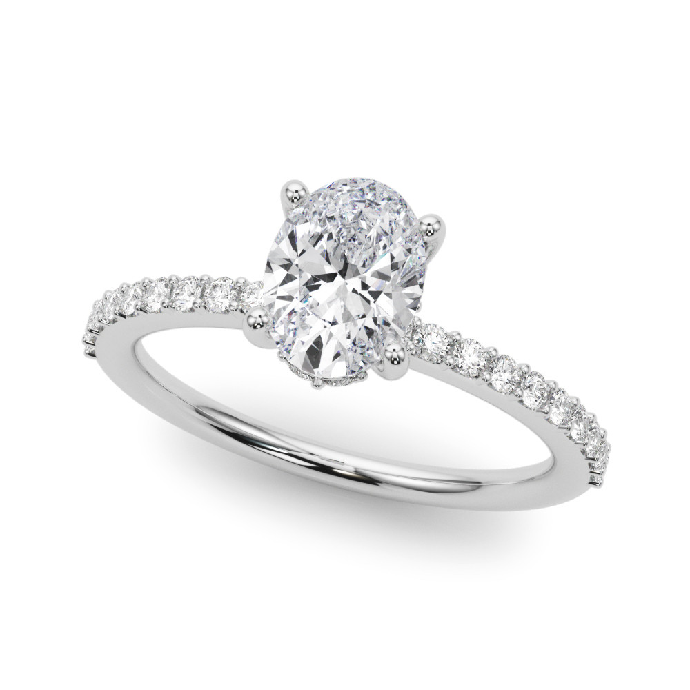 0.2 Ct Natural Oval Cut Lillie Halo Diamond Rings in Silver 925