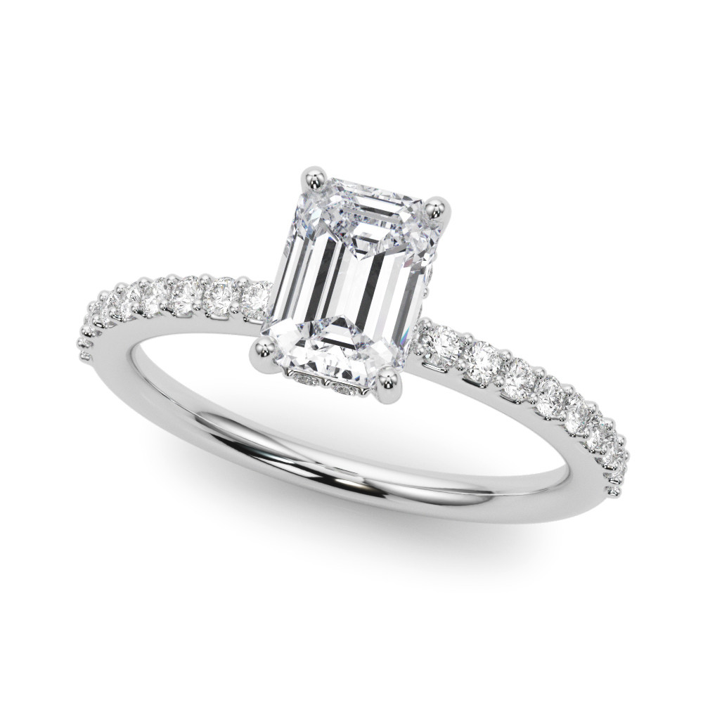 0.2 Ct Natural Emerald Cut Halo Diamond Rings in Silver 925