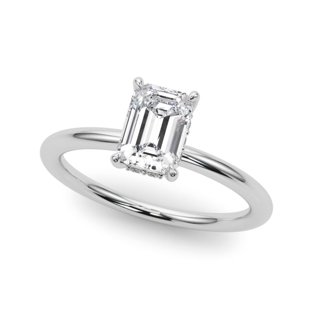 0.2 Ct Natural Emerald Cut Halo Diamond Rings in Silver 925