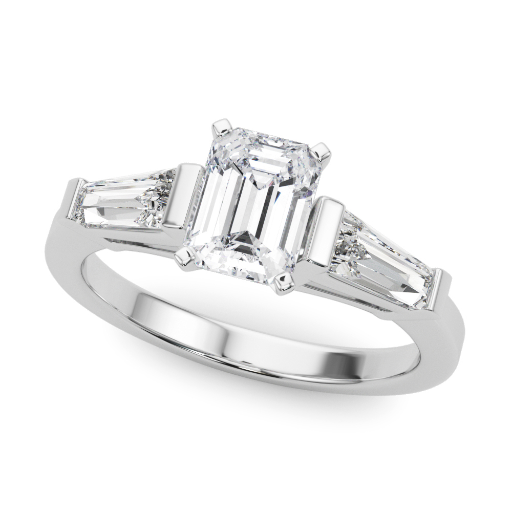 0.2 Ct Natural Diamond Emerald Cut Vinaya  Trilogy Ring Engagement Rings in Silver 925